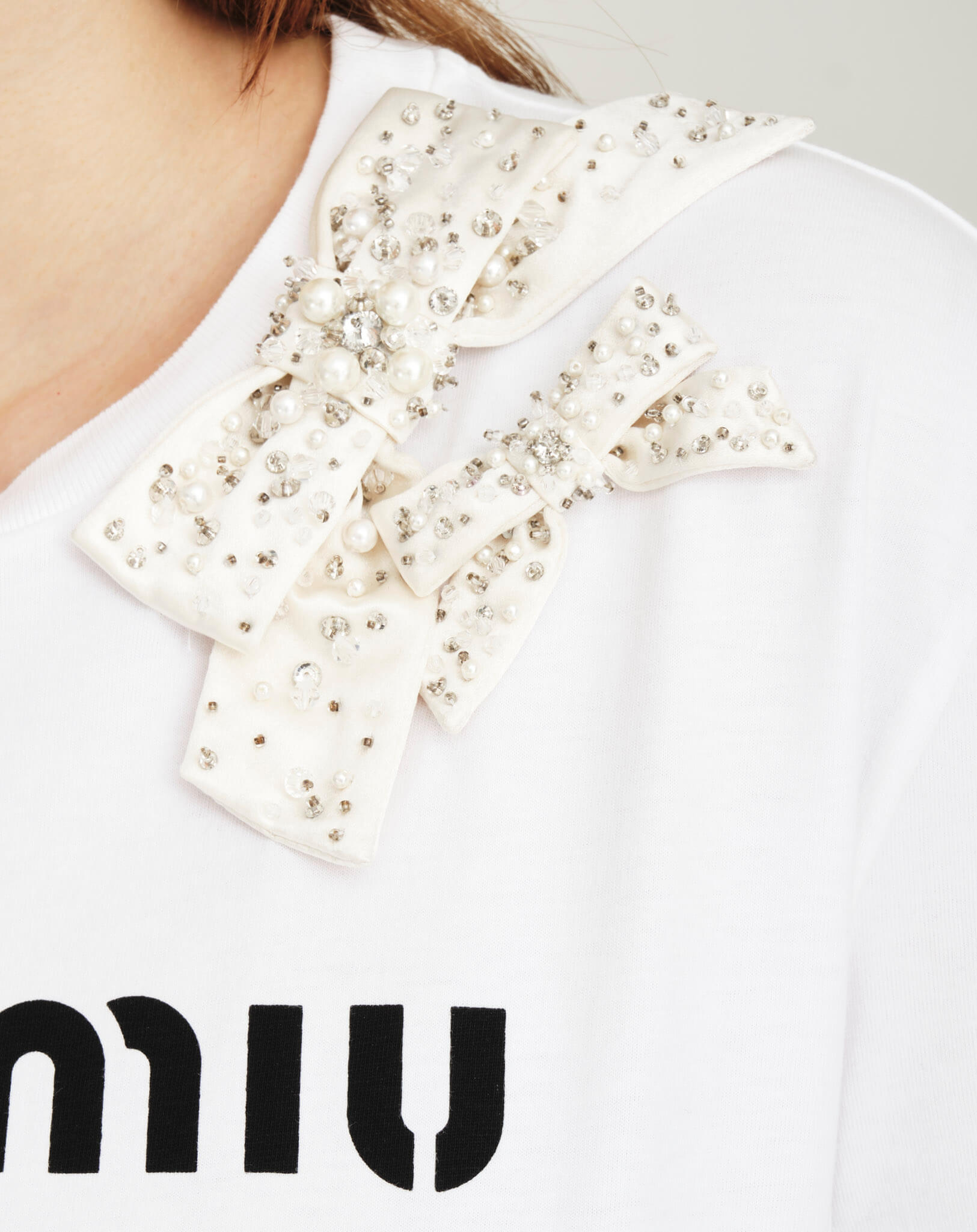 Miu Miu - Embellished Cotton Logo Front Tshirt M